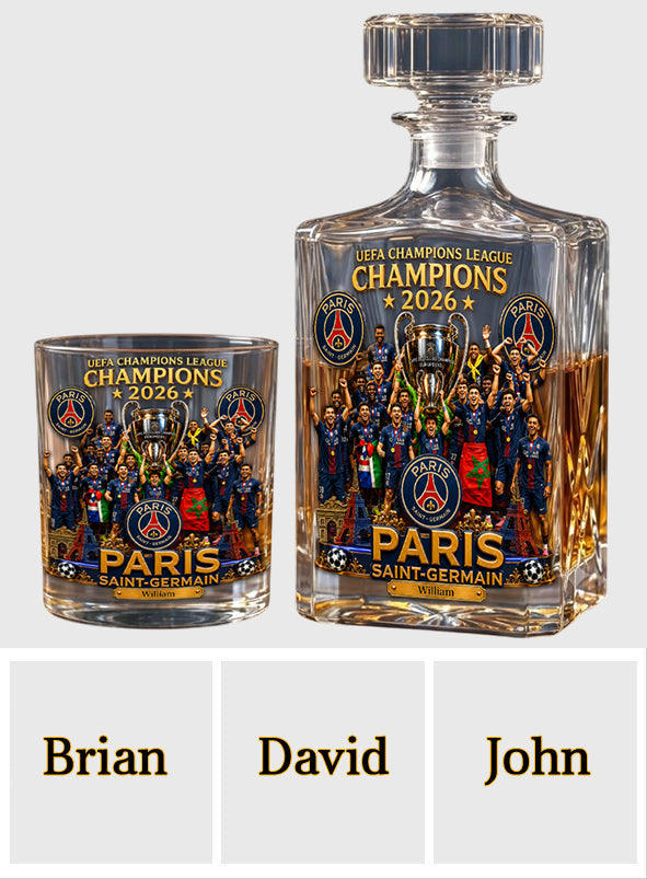Paris Football Champions - Personalized Soccer Whiskey Decanter Set
