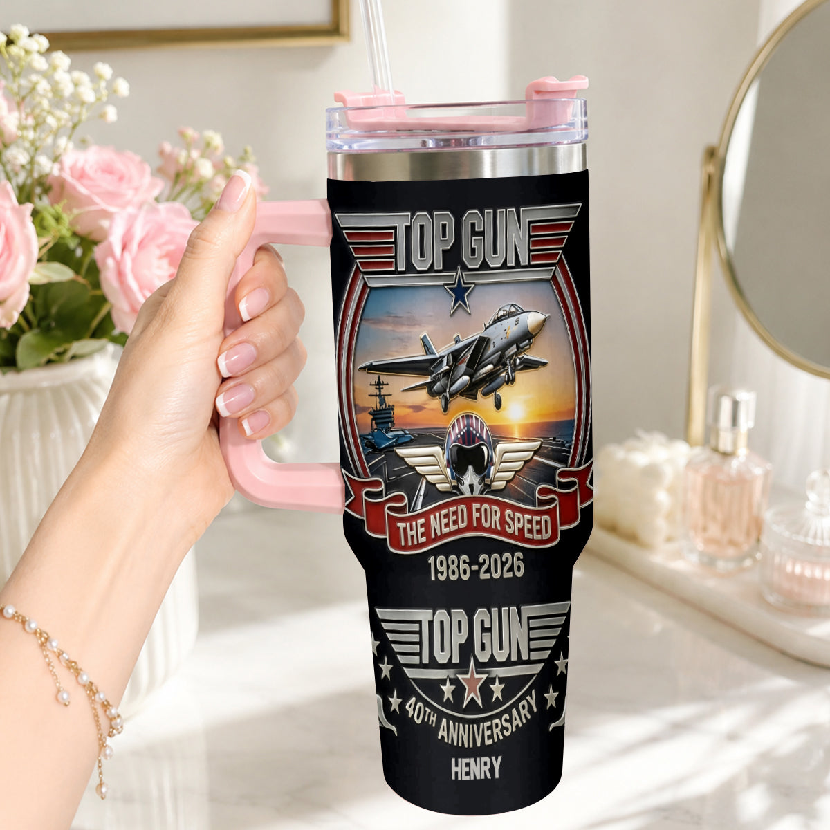 The Need For Speed - Personalized Top Gun Tumbler With Handle
