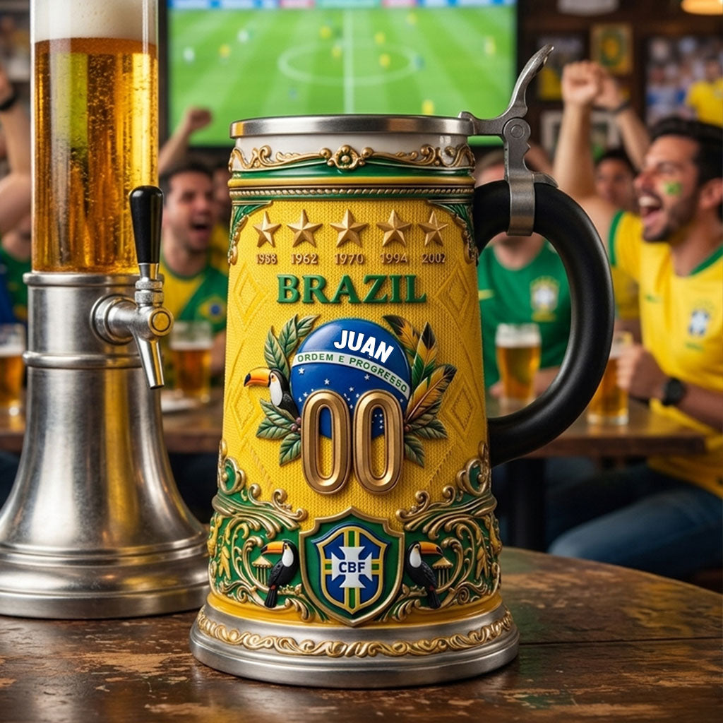Five Times Champion Brazil - Personalized Soccer Beer Stein