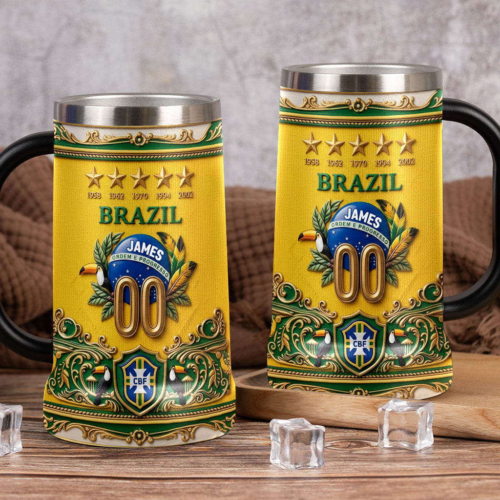 Five Times Champion Brazil - Personalized Soccer Beer Stein