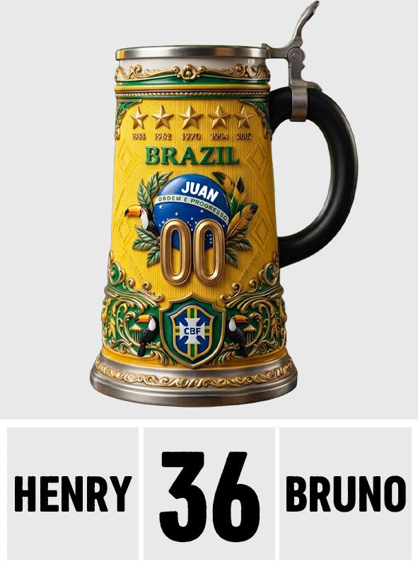 Five Times Champion Brazil - Personalized Soccer Beer Stein