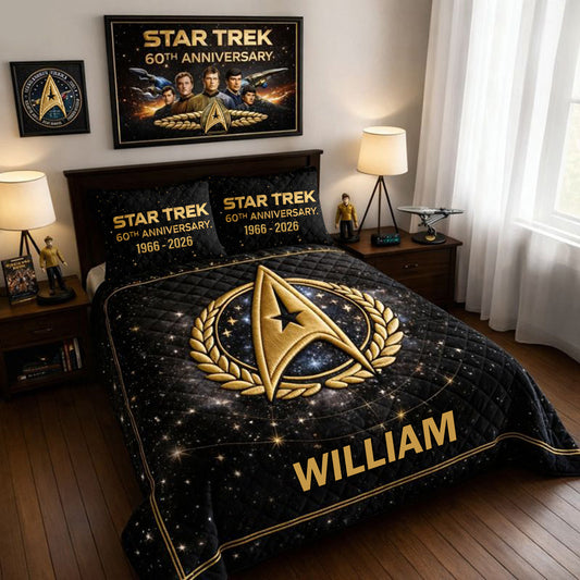 60th Anniversary Live Long And Prosper Star - Personalized Star Fleet Quilt Set