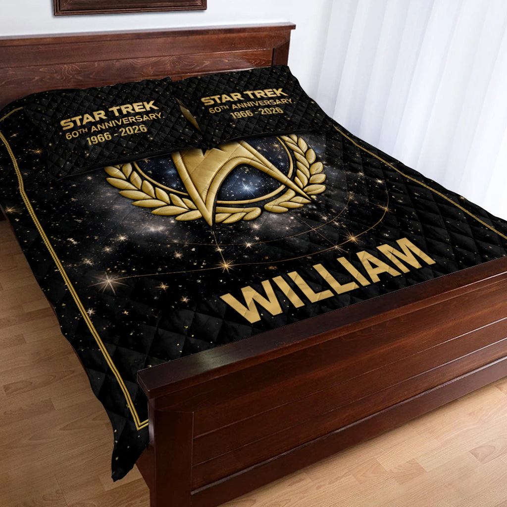 60th Anniversary Live Long And Prosper Star - Personalized Star Fleet Quilt Set