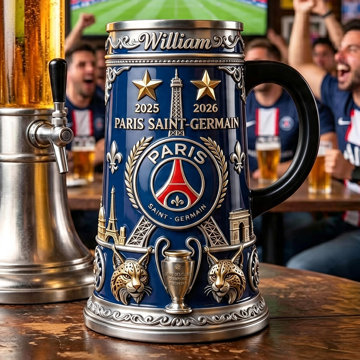 Paris Football Champions - Personalized Soccer Beer Stein