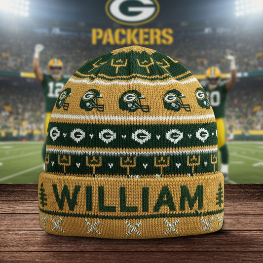 Green & Gold Winter - Personalized American Football Beanie Hat
