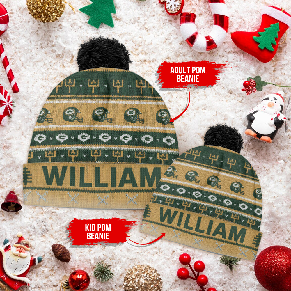 Green & Gold Winter - Personalized American Football Beanie Hat