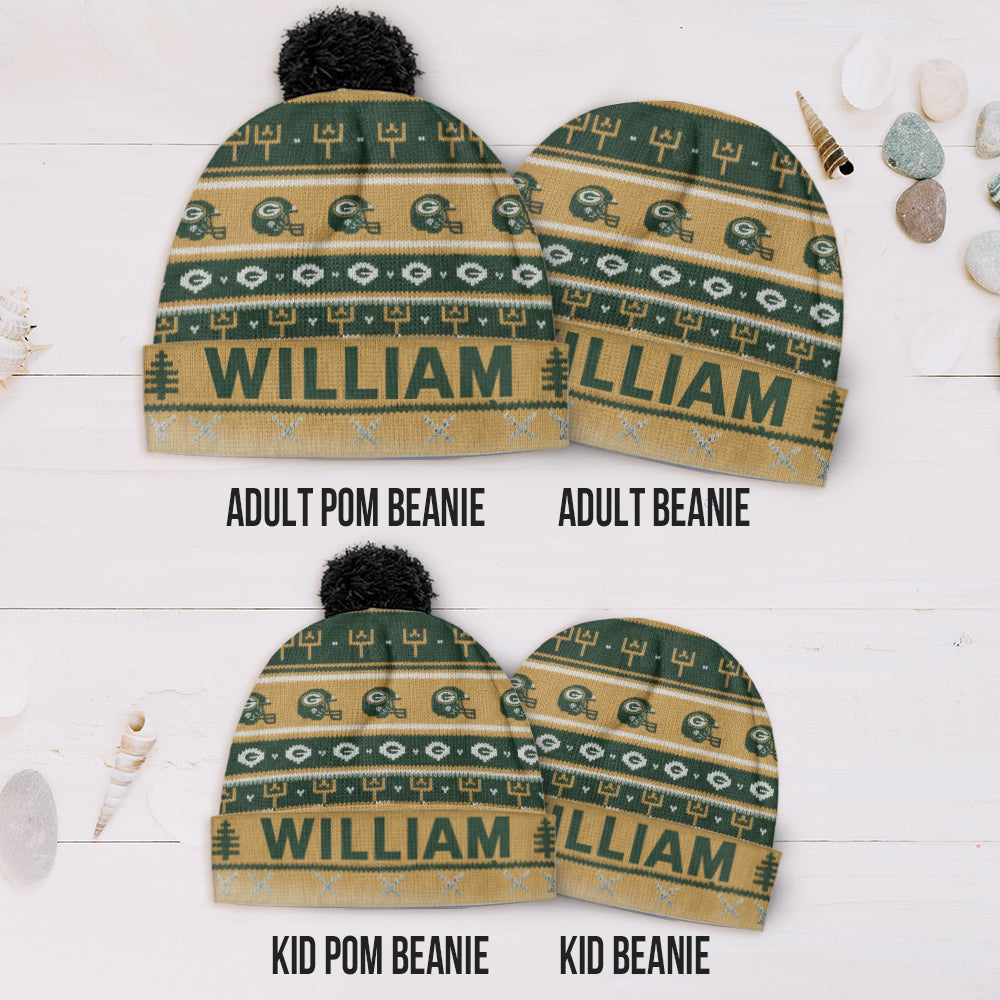 Green & Gold Winter - Personalized American Football Beanie Hat