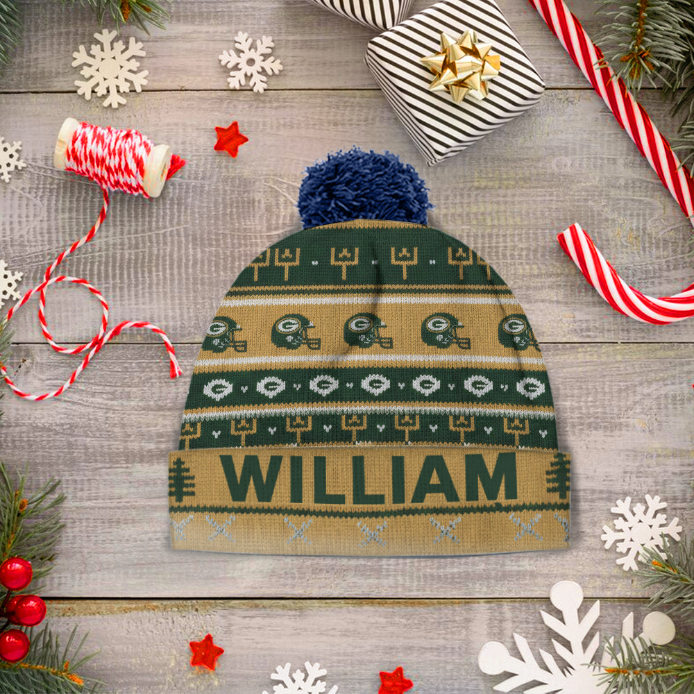 Green & Gold Winter - Personalized American Football Beanie Hat