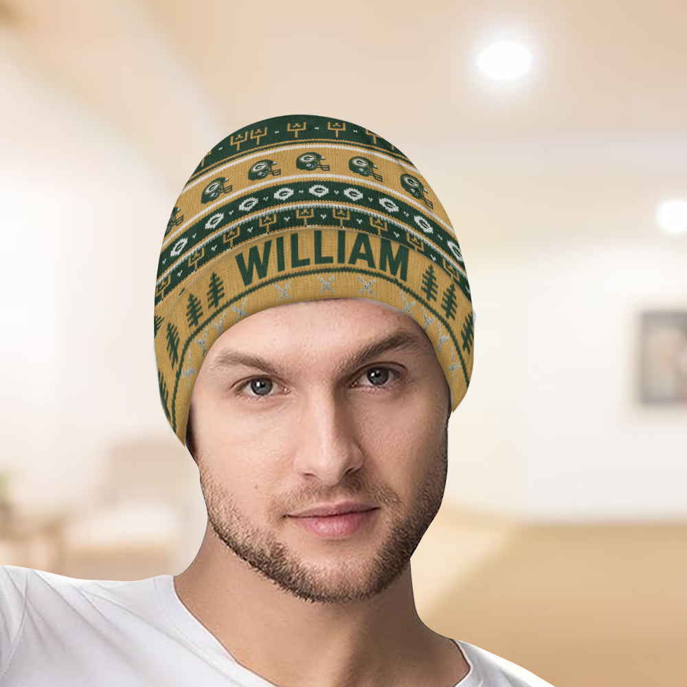 Green & Gold Winter - Personalized American Football Beanie Hat
