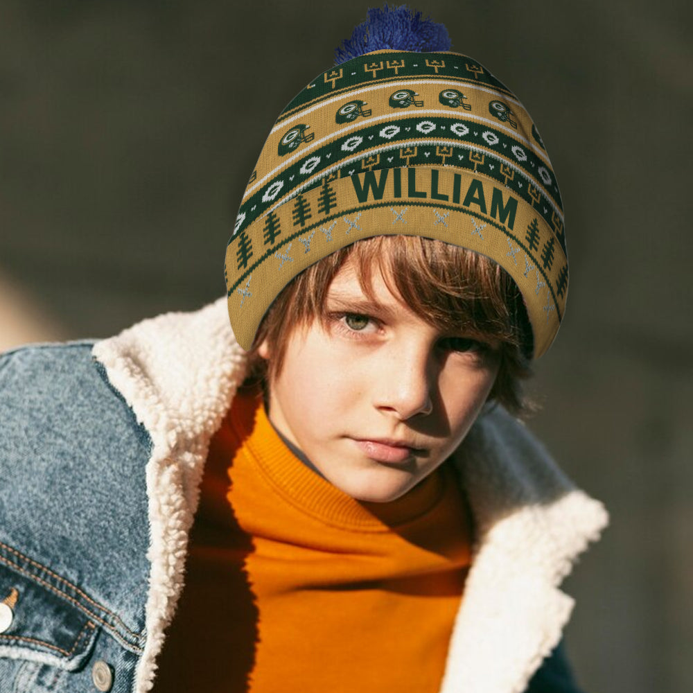 Green & Gold Winter - Personalized American Football Beanie Hat