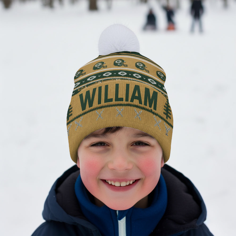 Green & Gold Winter - Personalized American Football Beanie Hat
