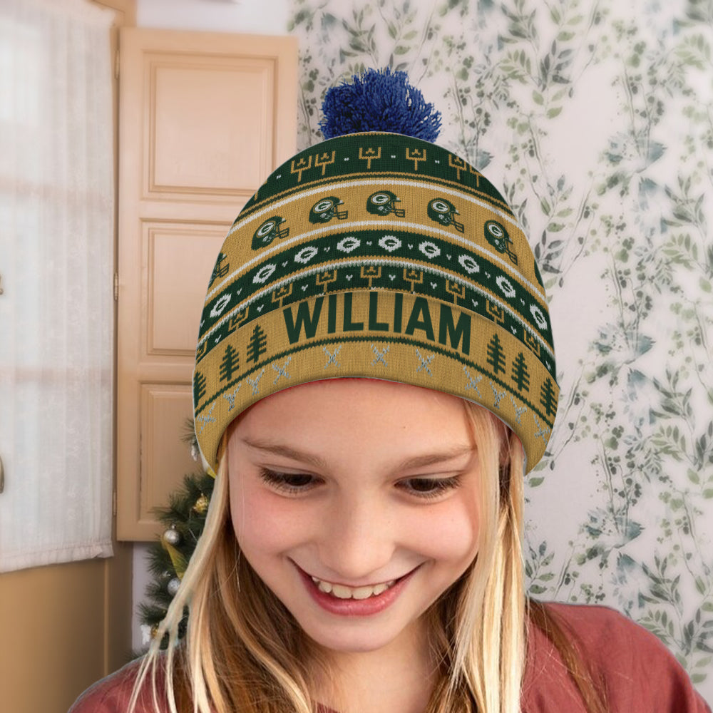 Green & Gold Winter - Personalized American Football Beanie Hat