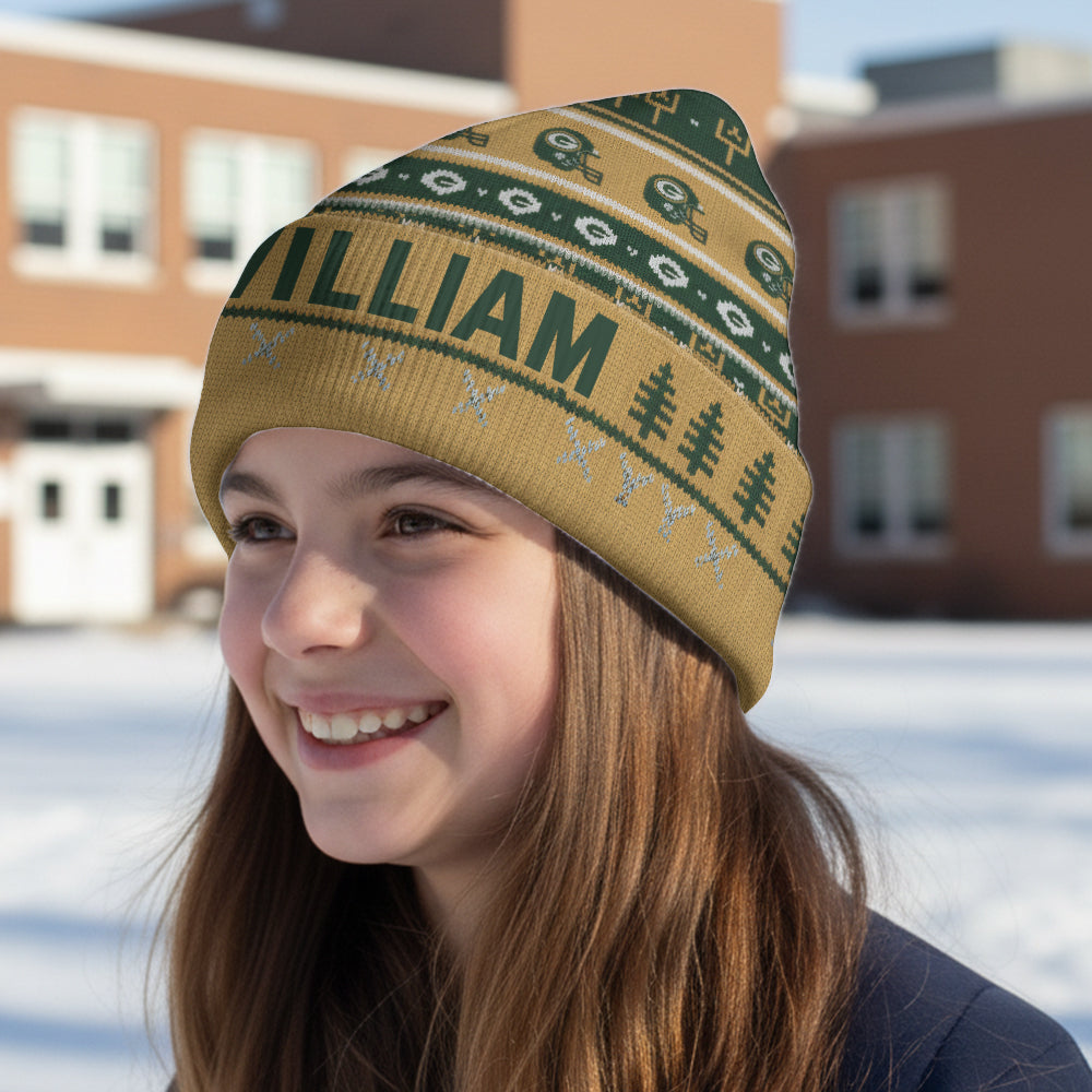 Green & Gold Winter - Personalized American Football Beanie Hat