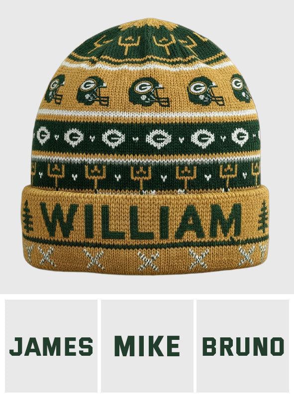 Green & Gold Winter - Personalized American Football Beanie Hat
