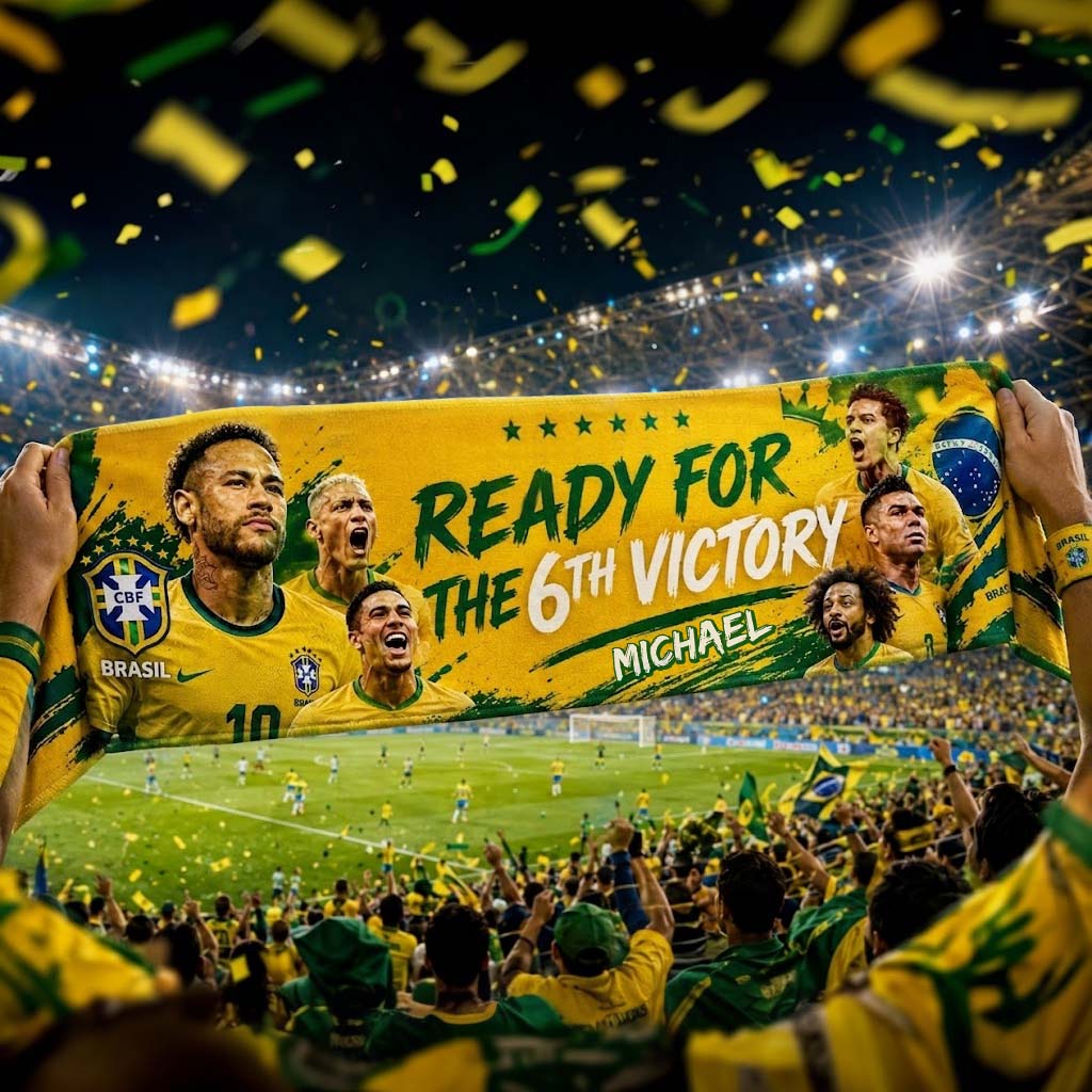 Brazil 6th Victory - Personalized Soccer Knitted Scarf