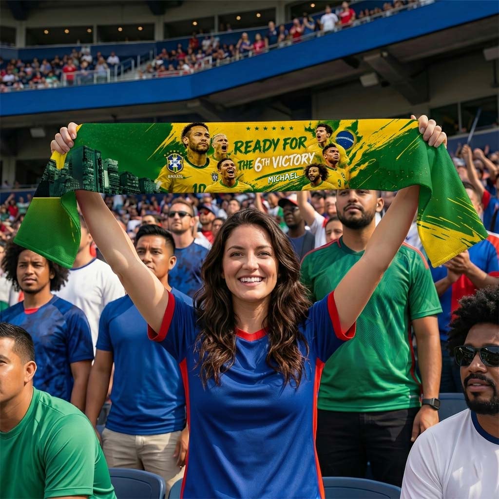 Brazil 6th Victory - Personalized Soccer Knitted Scarf