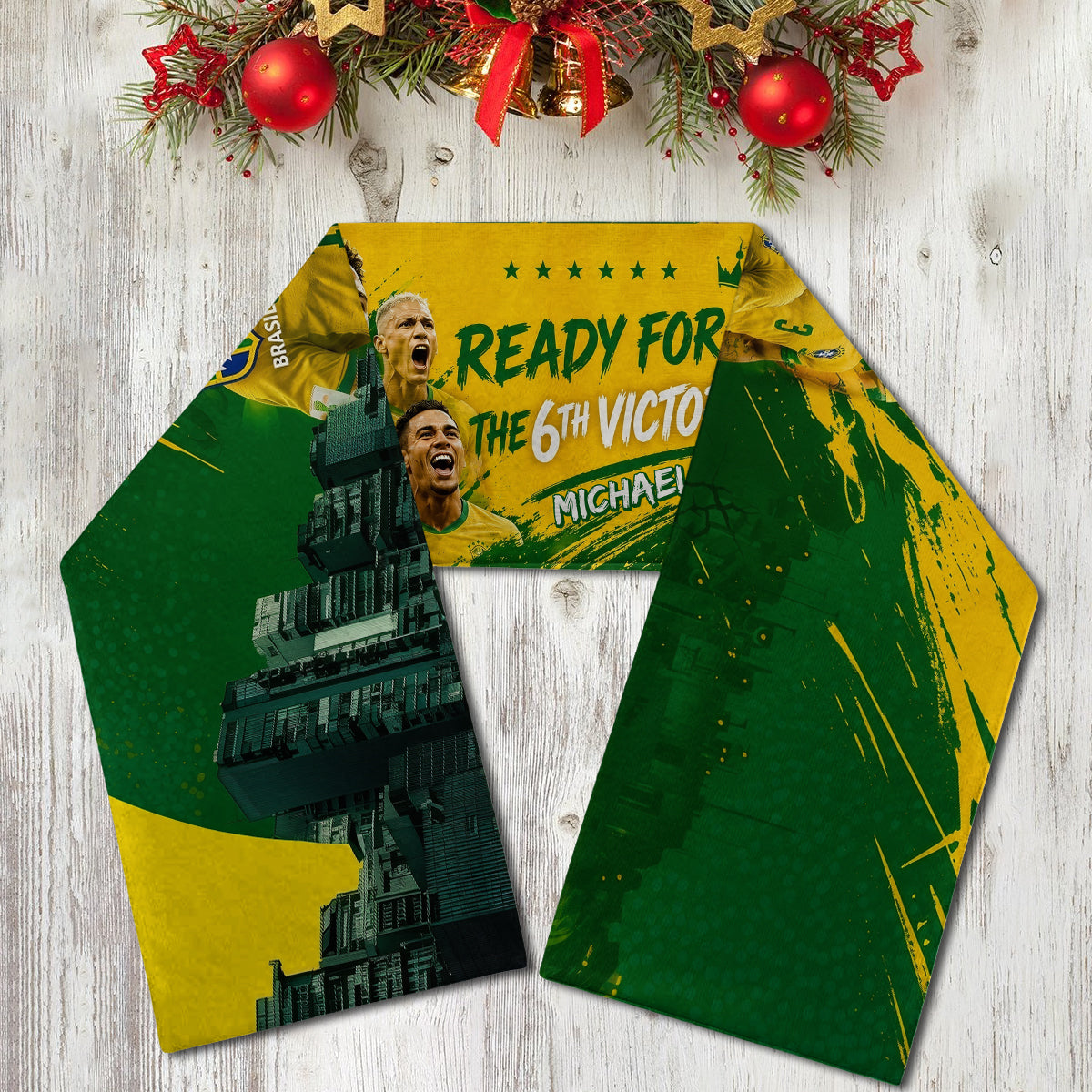 Brazil 6th Victory - Personalized Soccer Knitted Scarf