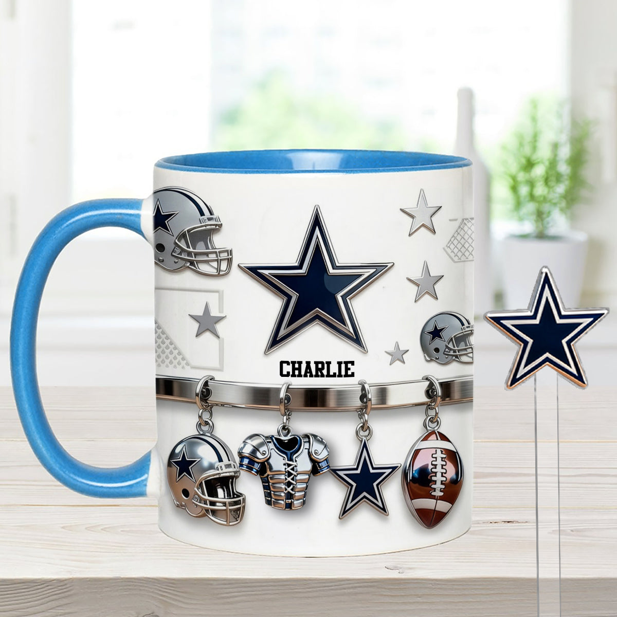 Love Football - Personalized American Football Set Accent Mug with Acrylic Stirrers