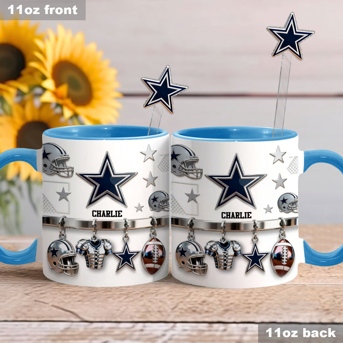 Love Football - Personalized American Football Set Accent Mug with Acrylic Stirrers