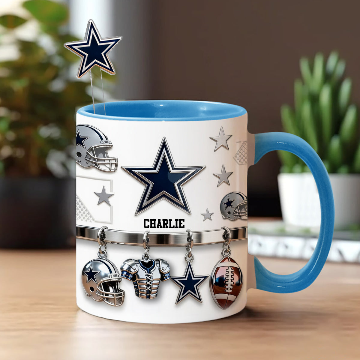 Love Football - Personalized American Football Set Accent Mug with Acrylic Stirrers