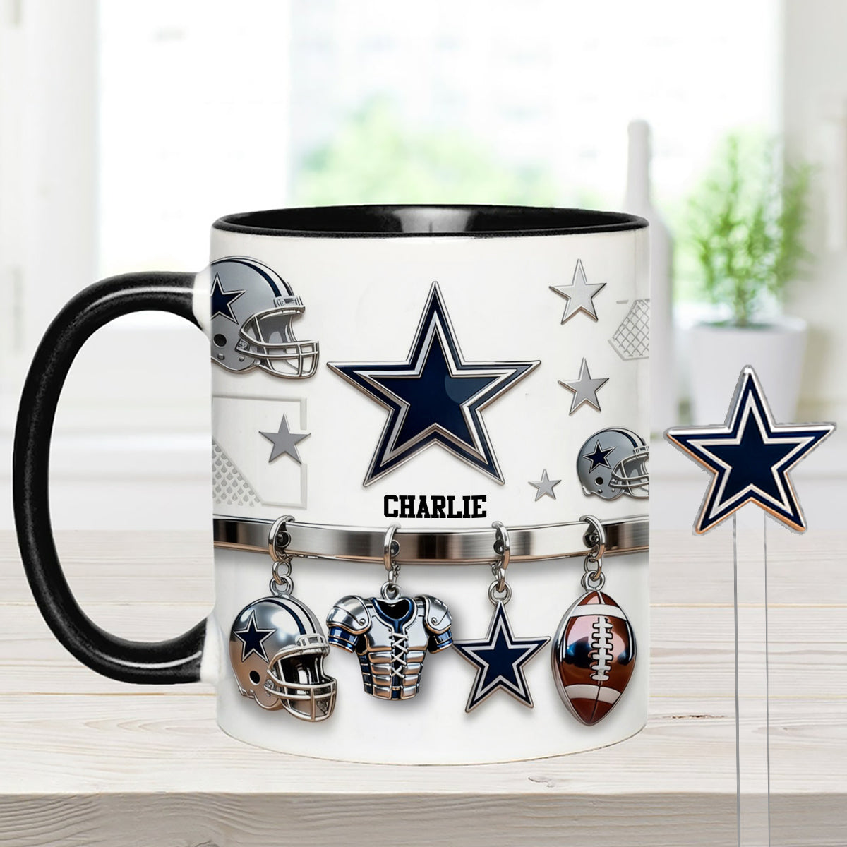 Love Football - Personalized American Football Set Accent Mug with Acrylic Stirrers