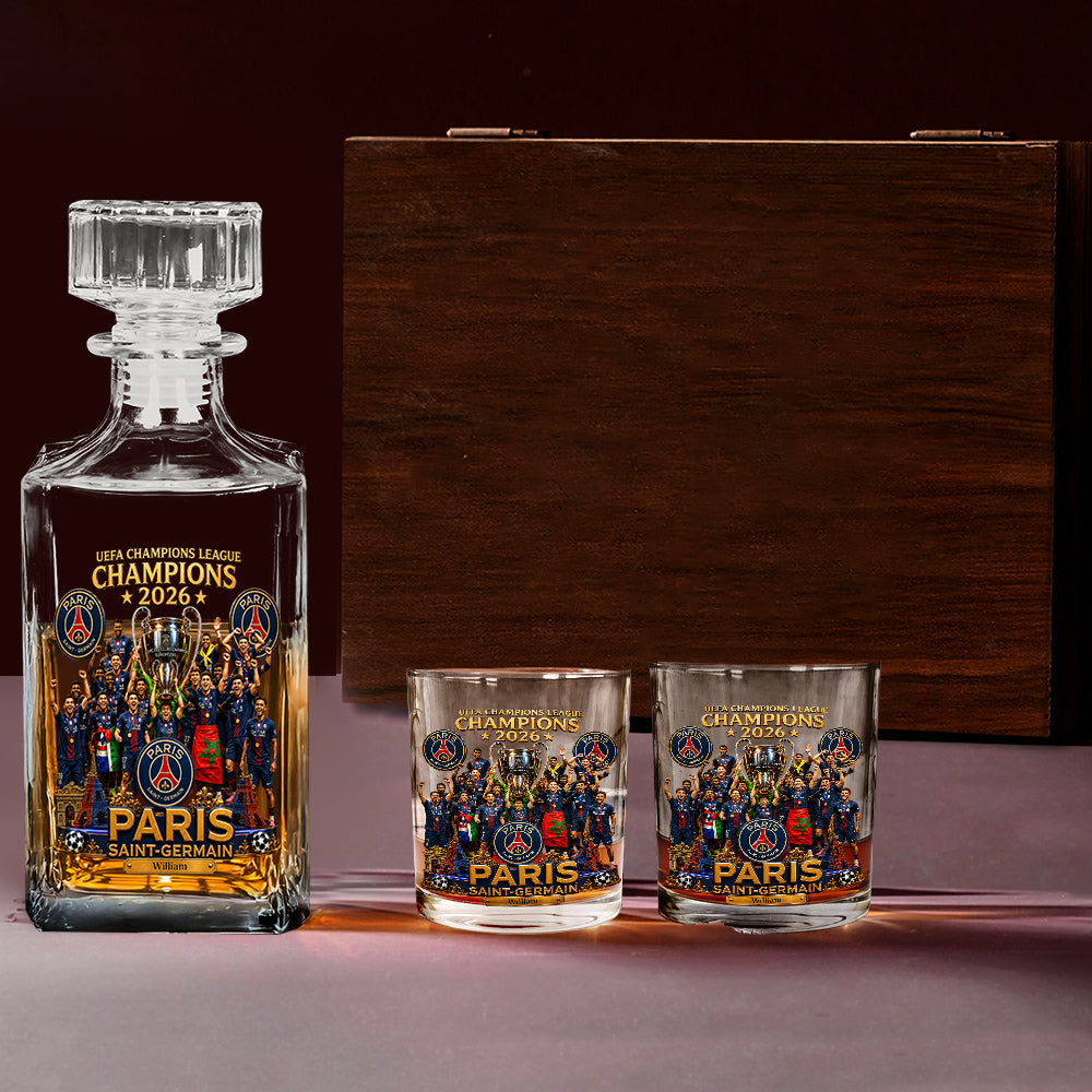 Paris Football Champions - Personalized Soccer Whiskey Decanter Set