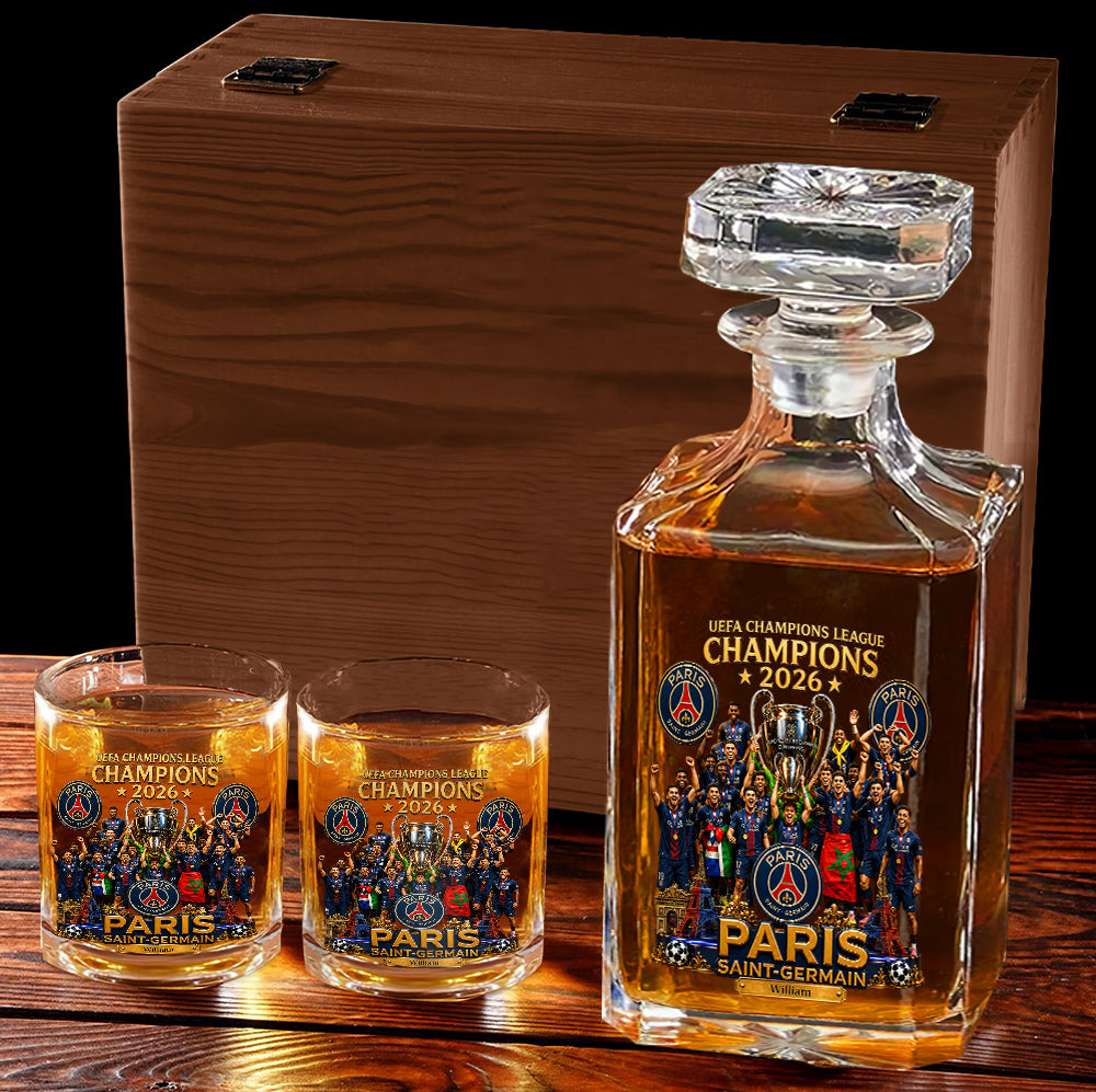 Paris Football Champions - Personalized Soccer Whiskey Decanter Set