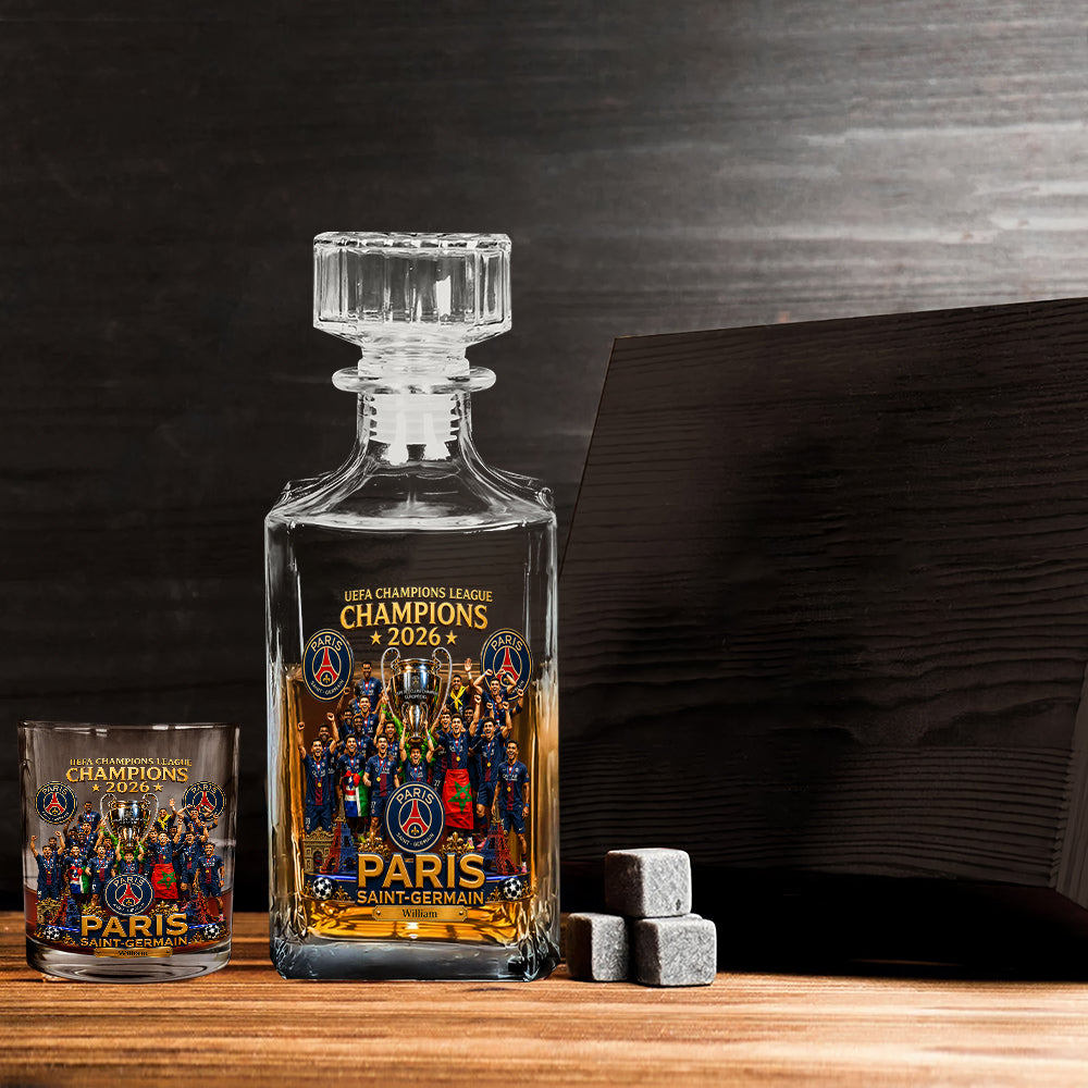 Paris Football Champions - Personalized Soccer Whiskey Decanter Set
