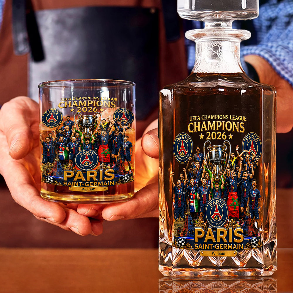 Paris Football Champions - Personalized Soccer Whiskey Decanter Set