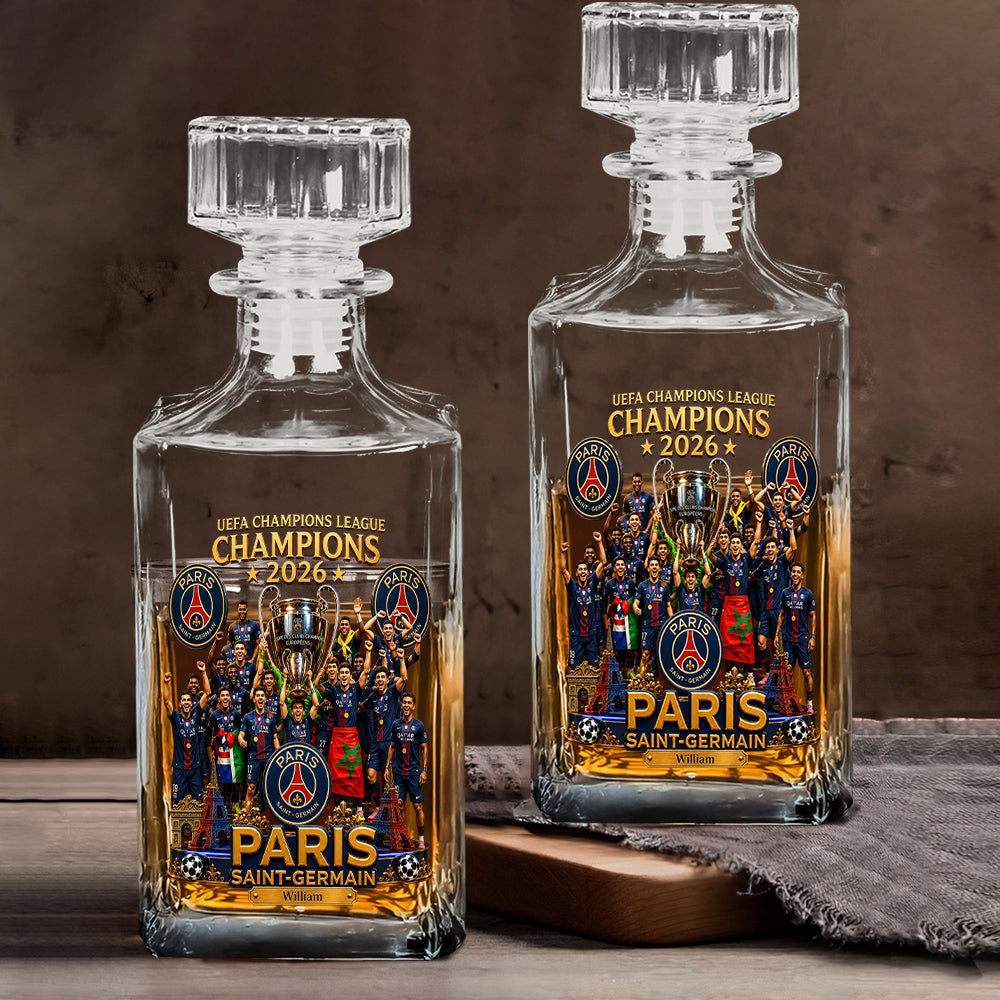 Paris Football Champions - Personalized Soccer Whiskey Decanter Set