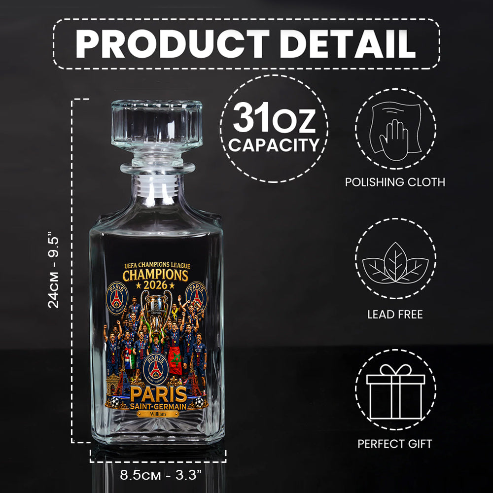 Paris Football Champions - Personalized Soccer Whiskey Decanter Set