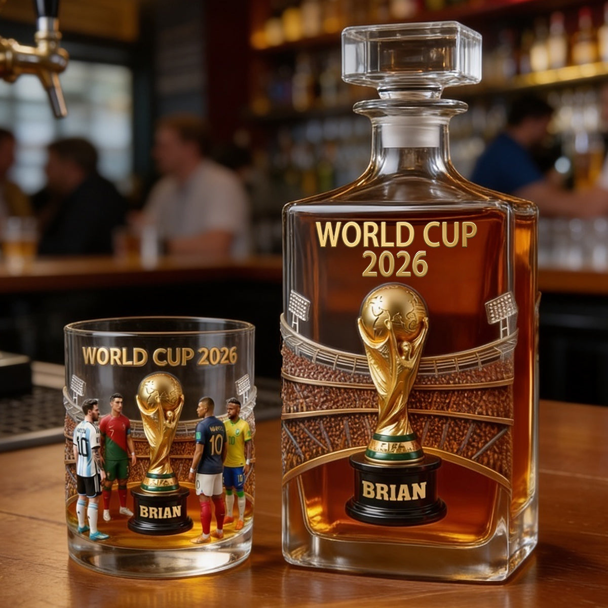 Who Will Be The Champion - Personalized Soccer Whiskey Decanter Set