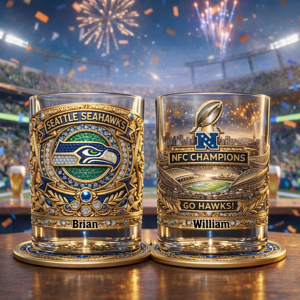 Seahawks Champions - Personalized American Football Whiskey Glass & Coaster