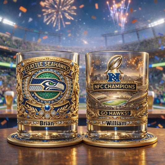 Seahawks Champions - Personalized American Football Whiskey Glass & Coaster