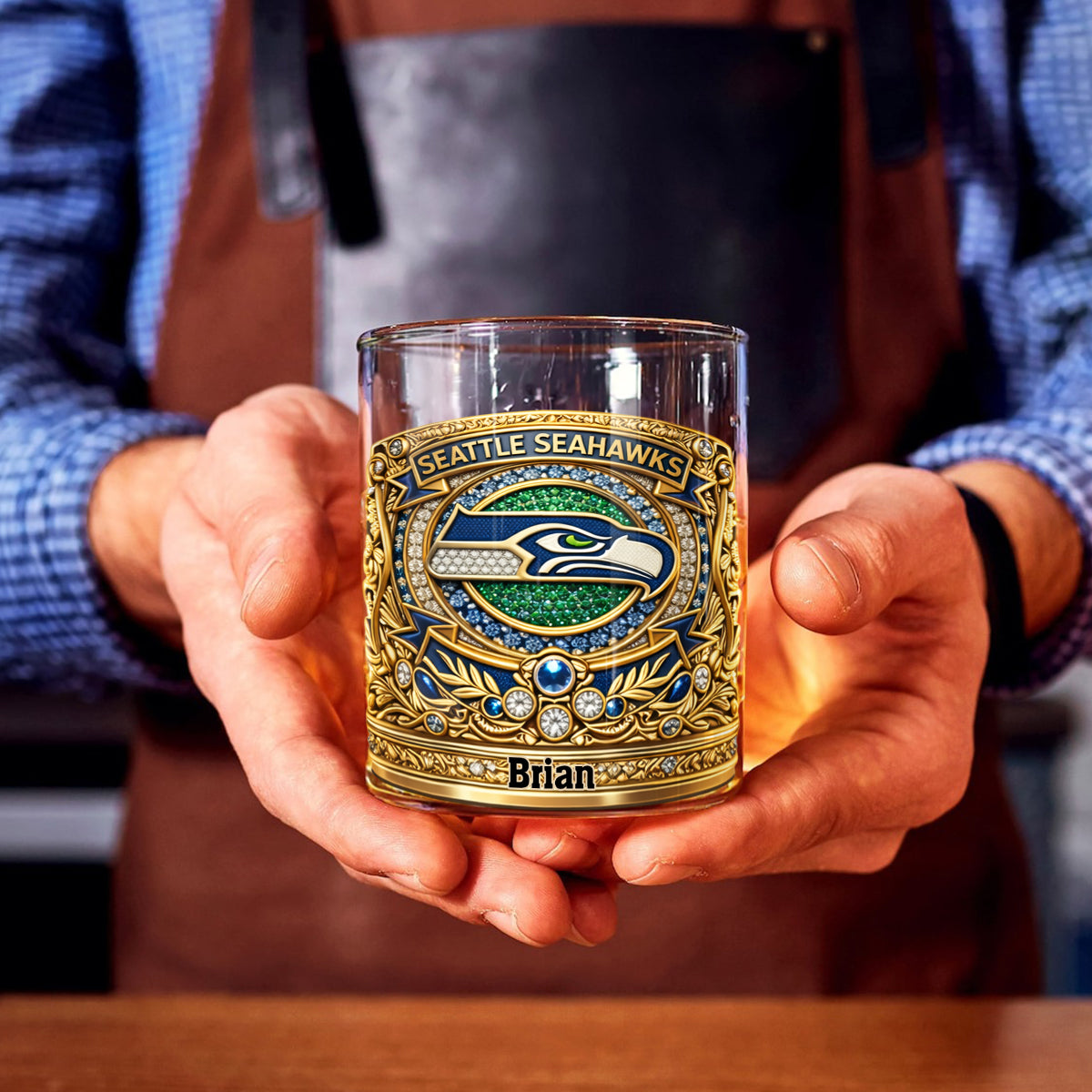 Seahawks Champions - Personalized American Football Whiskey Glass & Coaster