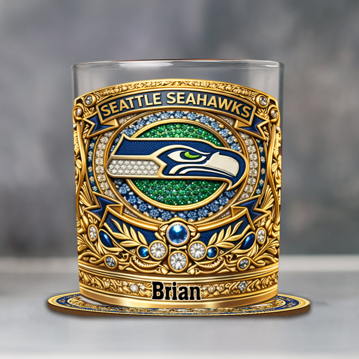Seahawks Champions - Personalized American Football Whiskey Glass & Coaster