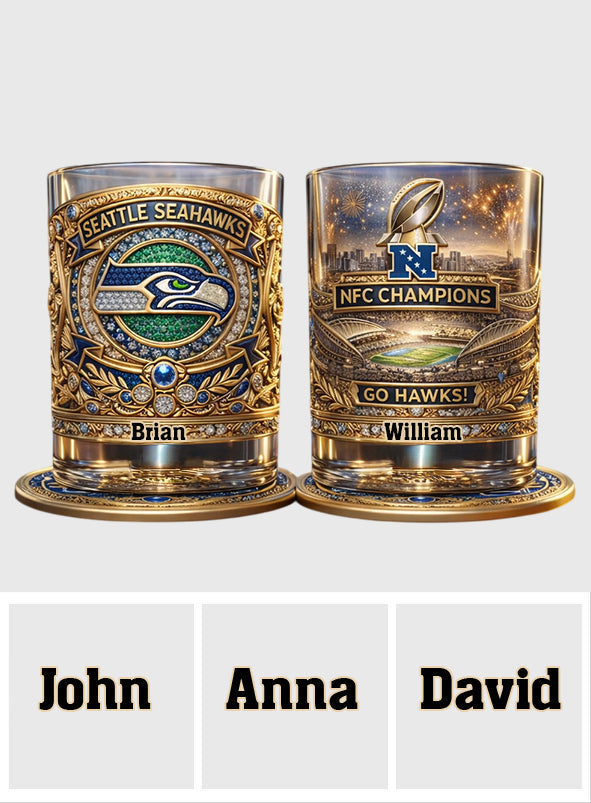 Seahawks Champions - Personalized American Football Whiskey Glass & Coaster