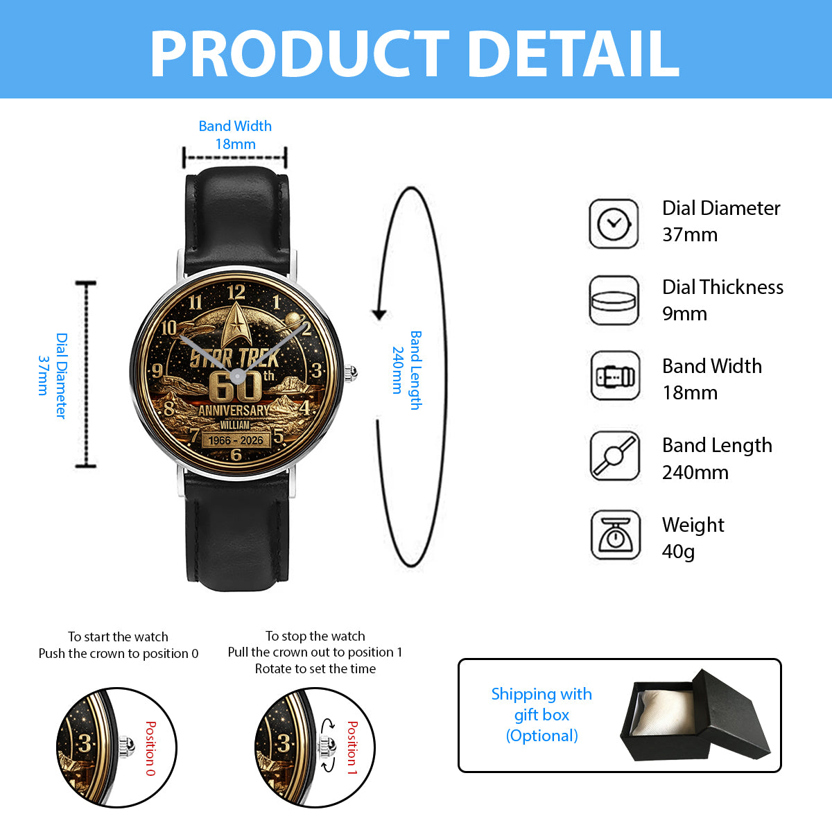 Final Frontier 60th Anniversary - Personalized Star Fleet Hand Watch