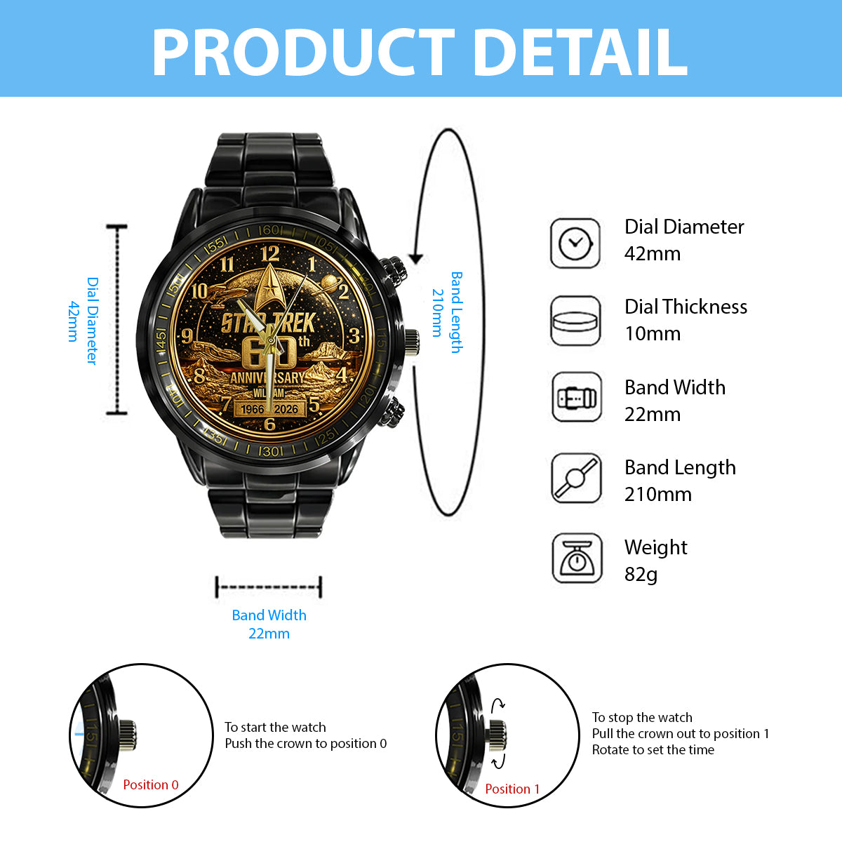 Final Frontier 60th Anniversary - Personalized Star Fleet Hand Watch