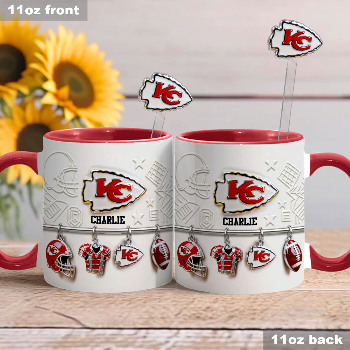 Love Football - Personalized American Football Set Accent Mug with Acrylic Stirrers