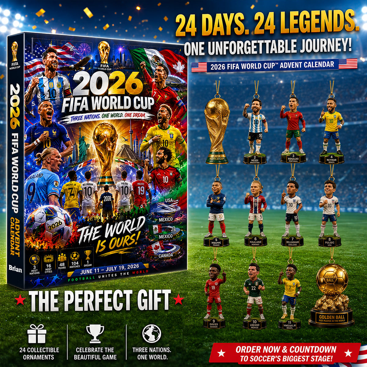 World Cup 2026 - Personalized Soccer Advent Calendar With Ornaments