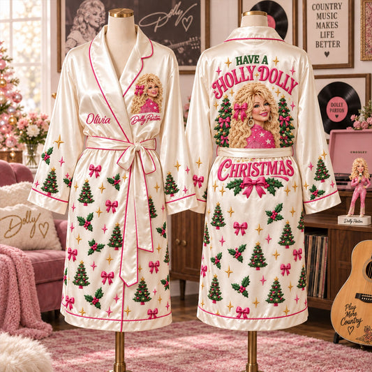 Holly Dolly Christmas - Personalized Trending Satin Robe