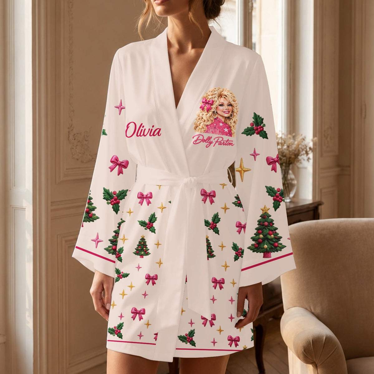 Holly Dolly Christmas - Personalized Trending Satin Robe