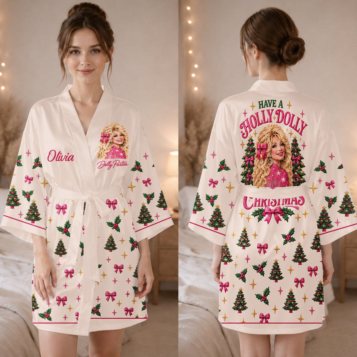 Holly Dolly Christmas - Personalized Trending Satin Robe
