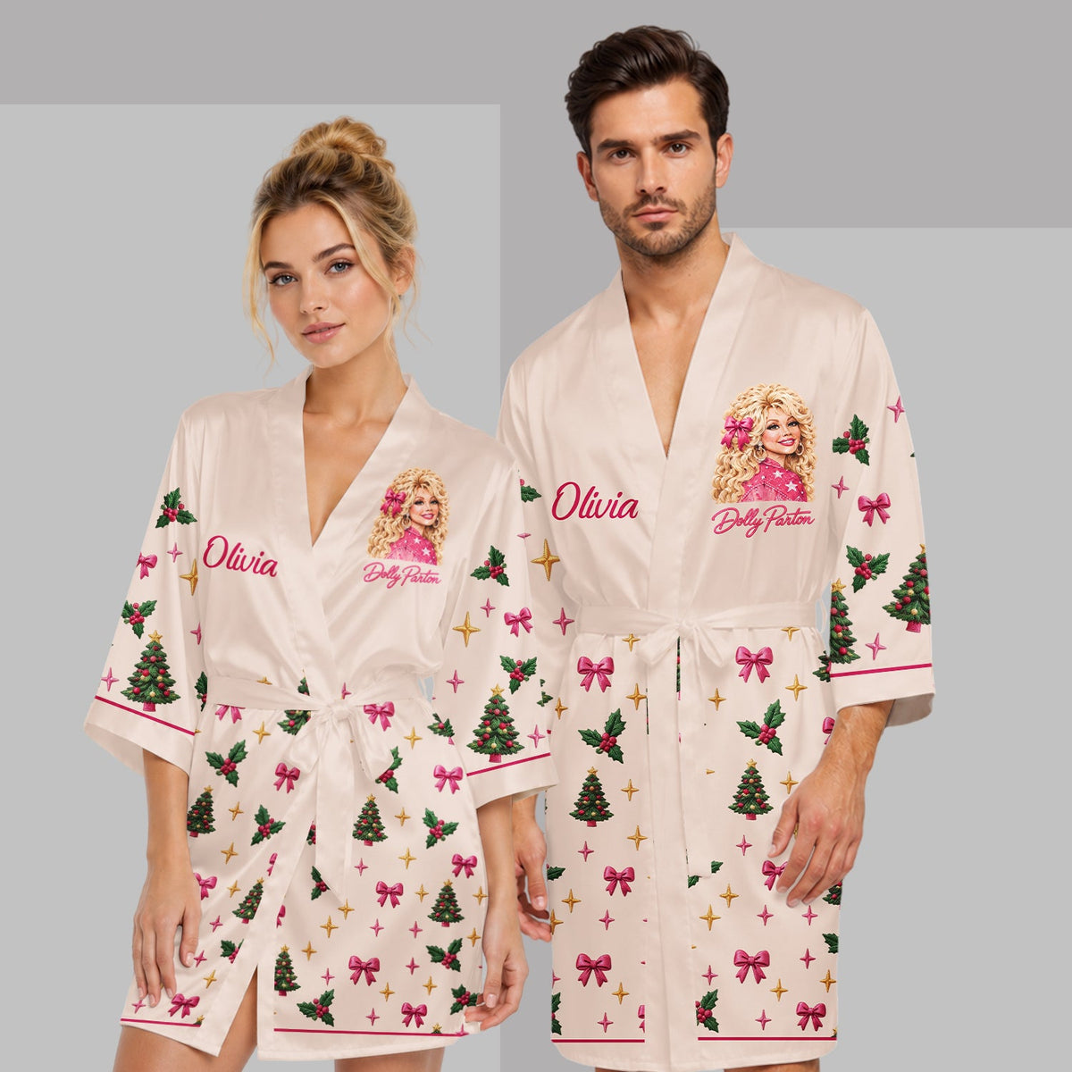 Holly Dolly Christmas - Personalized Trending Satin Robe