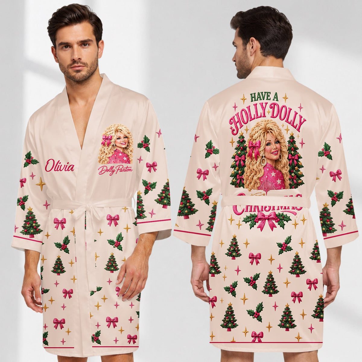 Holly Dolly Christmas - Personalized Trending Satin Robe