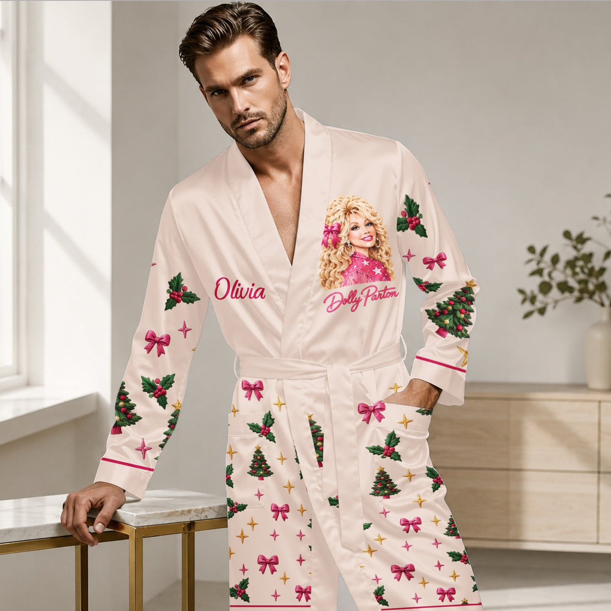 Holly Dolly Christmas - Personalized Trending Satin Robe