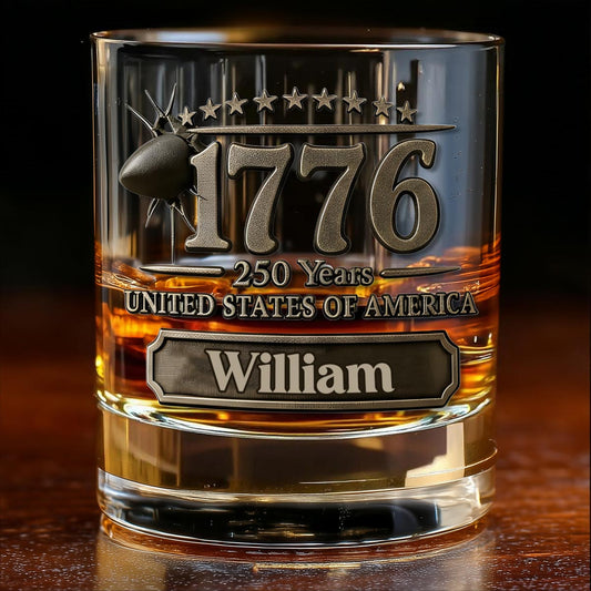 1776 250 Years United States of America - Personalized Patriot Whiskey Glass