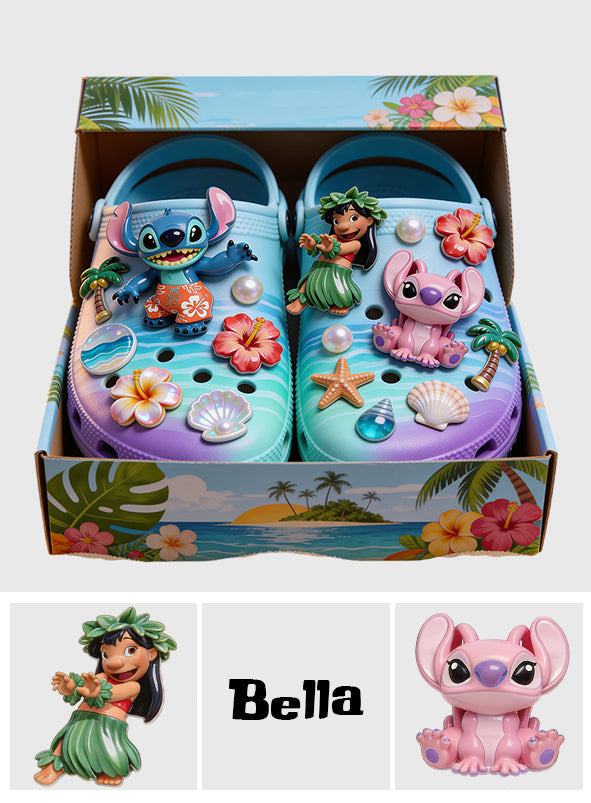Aloha Ohana Cartoon Monster, Summer Vibes - Personalized Ohana Scrocs Shoes With Charms