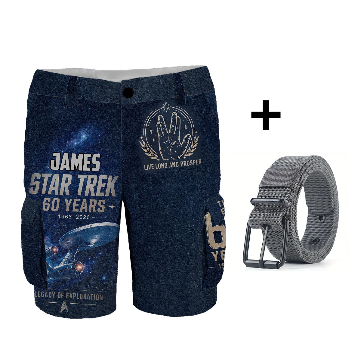 Star Movie Fans Gift, 60th Anniversary - Personalized Star Fleet Cargo Shorts With Belt